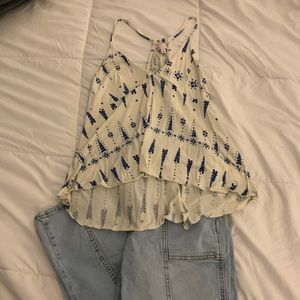 White and Blue Babydoll Top